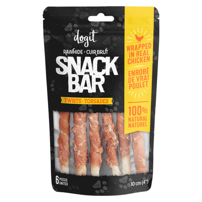 Dog Chewing Treat - SNACK BAR, Rawhide Chicken-Wrapped Twists - J & J Pet Club - Dogit