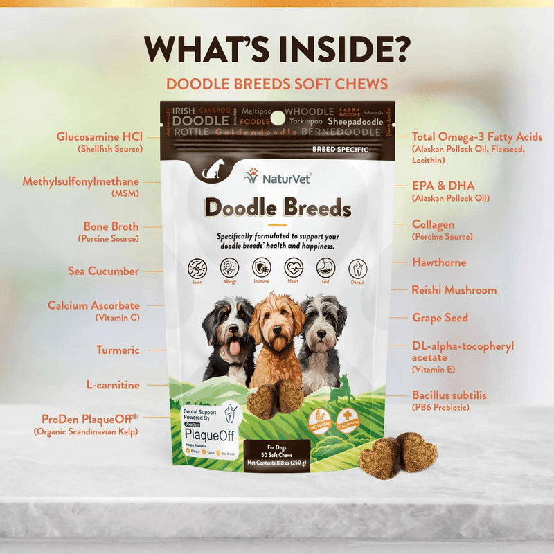 Dog Dental Care - BREED SPECIFIC - Doodle Breeds - 50 soft chews - J & J Pet Club - Naturvet