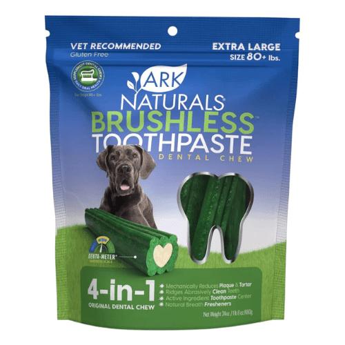 Dog Dental Chew - XLarge Brushless Toothpaste - for dogs 80 lbs and up - 24 oz - J & J Pet Club - Ark Naturals