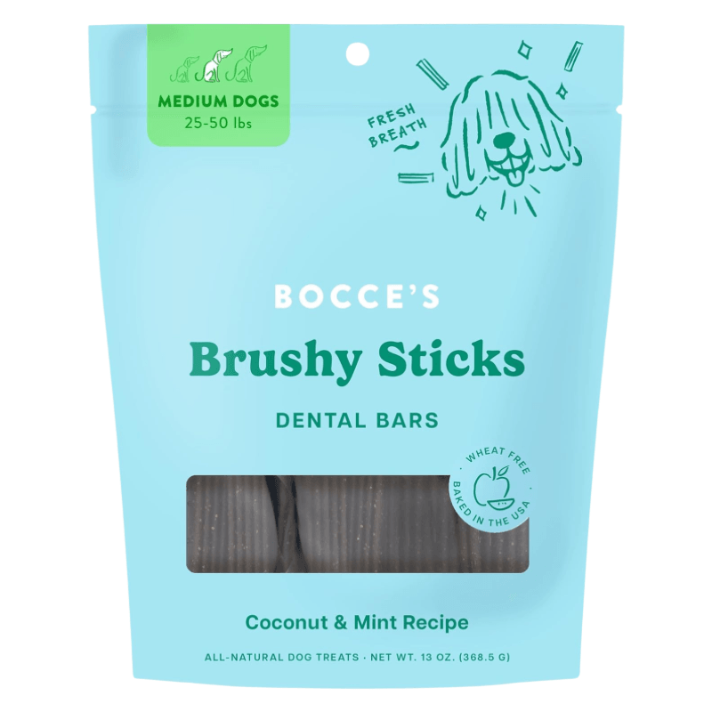 Dog Dental Treat - Brushy Sticks Dental Bars - Coconut & Mint Recipe - Medium Dogs - 13 oz - J & J Pet Club - Bocce's Bakery
