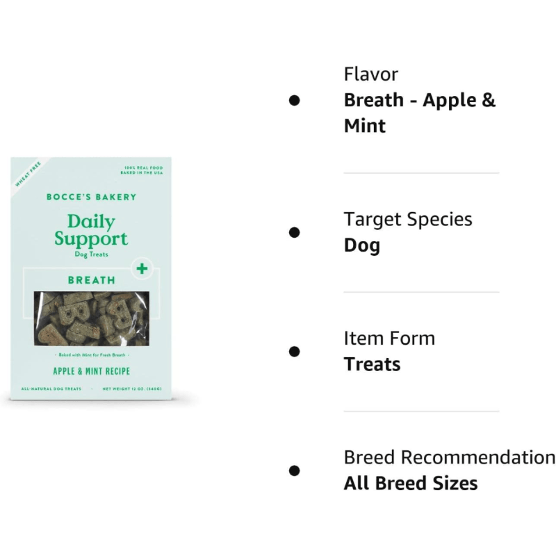 Dog Dental Treat - WELLNESS & DENTAL - Daily Support (BREATH+) - Apple & Mint Recipe - 12 oz - J & J Pet Club - Bocce's Bakery