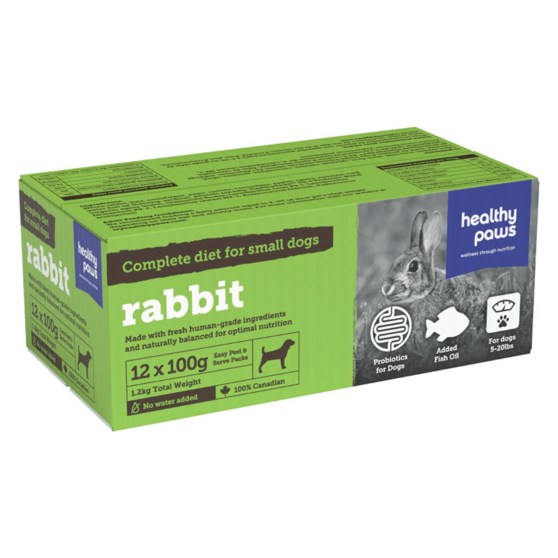 Dog Frozen Raw - Rabbit - Small Breed (for Dogs 5-20 lbs) - 100 g bag, case of 12 - J & J Pet Club