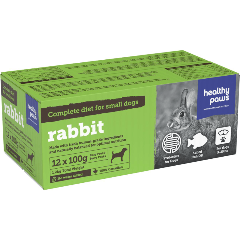 Dog Frozen Raw - Rabbit, Small Dogs (5-20 lbs), 12 × 100 g - J & J Pet Club - Healthy Paws