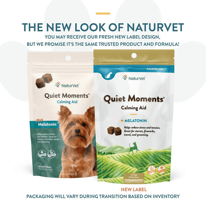 Dog Supplement - CALMING AID - Quiet Moments - Calming Aid + Melatonin - 65 soft chews - J & J Pet Club - Naturvet