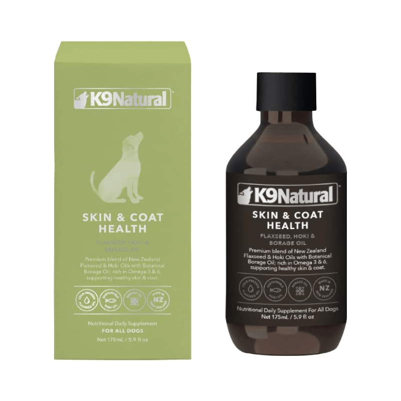 Dog Supplement - SKIN & COAT HEALTH - Flaxseed, Hoki & Borage Oil - 5.9 fl oz - J & J Pet Club - K9 Natural