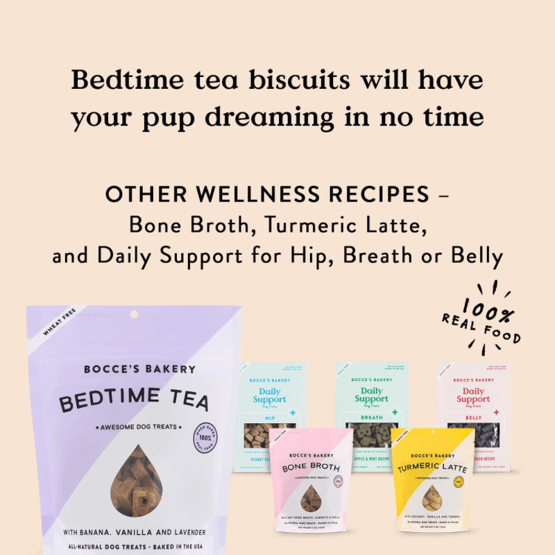 Dog Treat - BISCUITS - Bedtime Tea - Banana, Vanilla & Lavender Recipe - 5 oz - J & J Pet Club - Bocce's Bakery