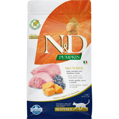 Dry Cat Food - N & D - PUMPKIN - Lamb, Pumpkin & Blueberry - Neutered - J & J Pet Club - Farmina