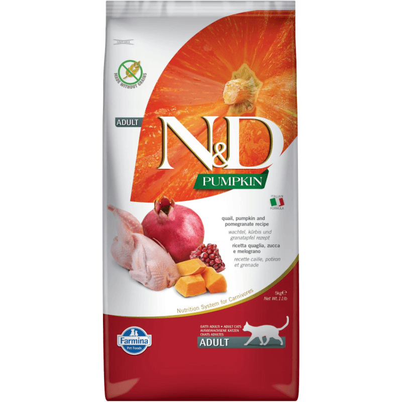Dry Cat Food - N & D - PUMPKIN - Quail, Pumpkin & Pomegranate - Adult - J & J Pet Club - Farmina