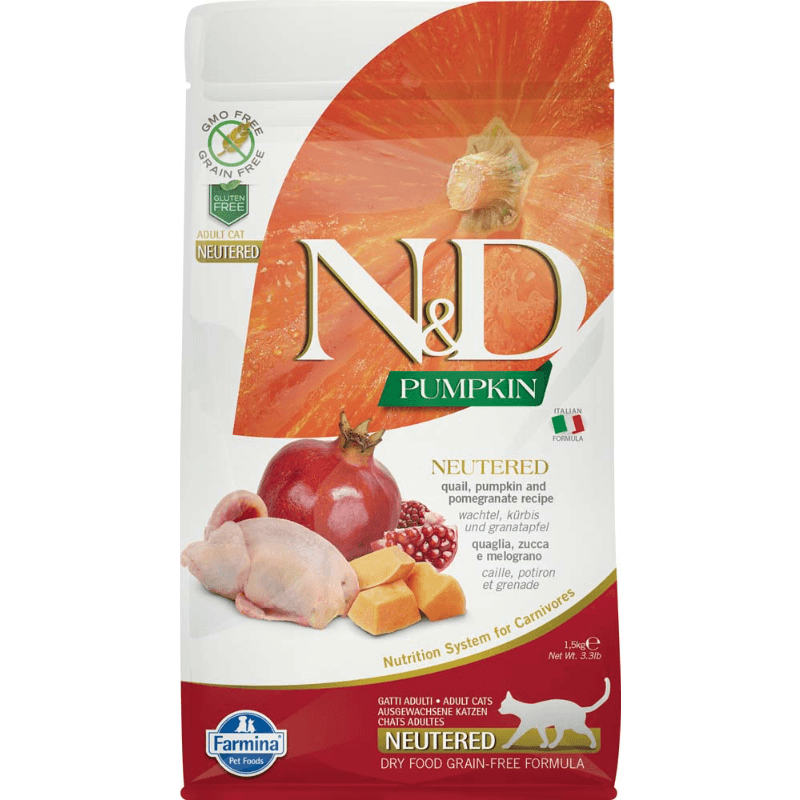 Dry Cat Food - N & D - PUMPKIN - Quail, Pumpkin & Pomegranate - Neutered - J & J Pet Club - Farmina