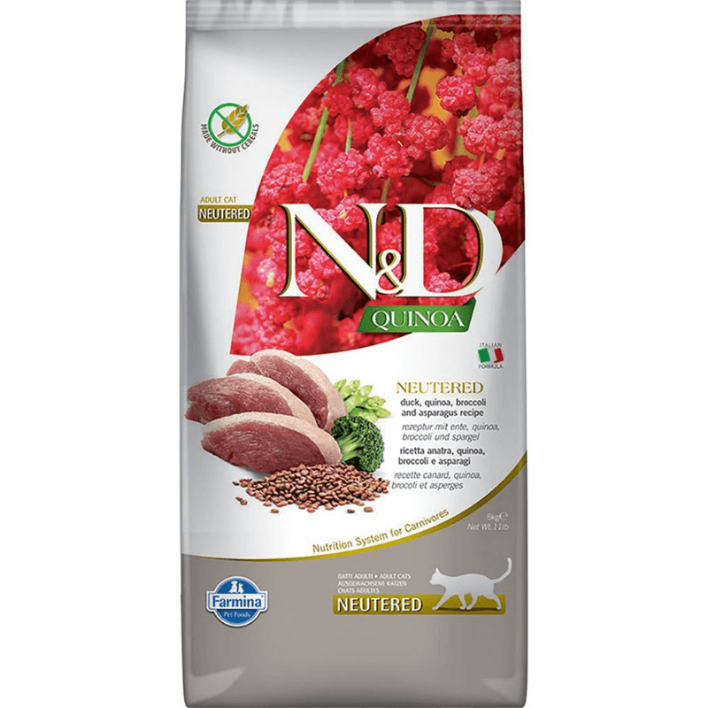 Dry Cat Food - N & D - QUINOA - Neutered - Duck, Broccoli & Asparagus - Adult - J & J Pet Club - Farmina