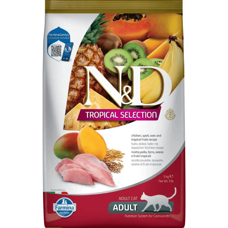 Dry Cat Food - N & D - TROPICAL SELECTION - Chicken, Spelt, Oats & Tropical Fruits - Adult - J & J Pet Club - Farmina
