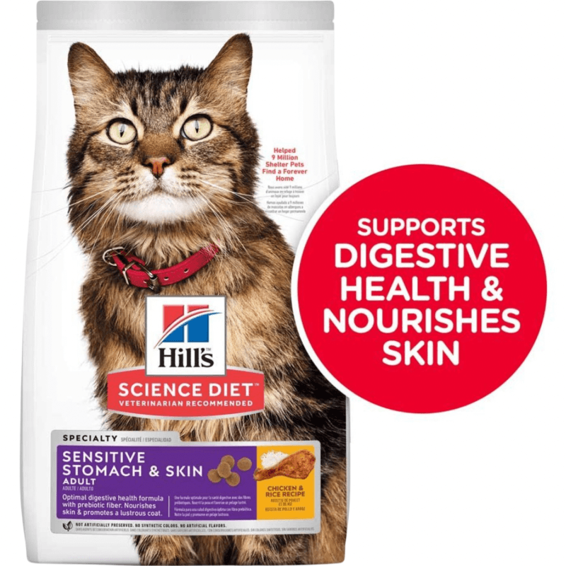 Dry Cat Food - Sensitive Stomach & Skin ADULT - Chicken & Rice Recipe - J & J Pet Club - Hill's Science Diet