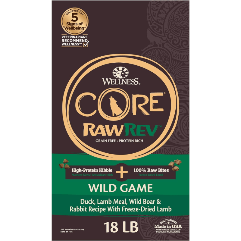 Dry Dog Food - CORE RAWREV - Grain Free WILD GAME + 100% Raw Lamb - J & J Pet Club - Wellness