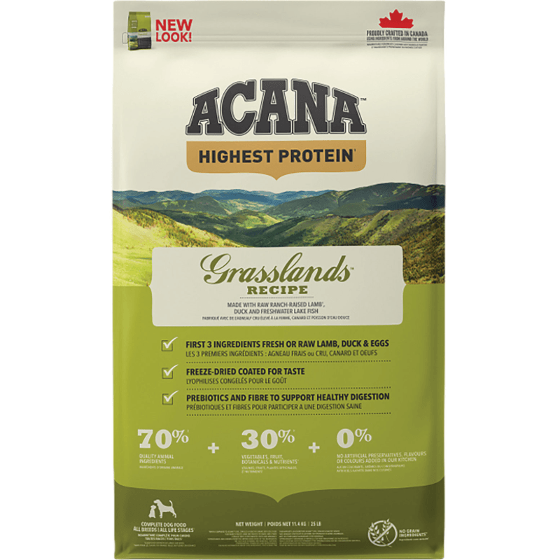 Dry Dog Food - HIGHEST PROTEIN - Grasslands Recipe - J & J Pet Club - Acana