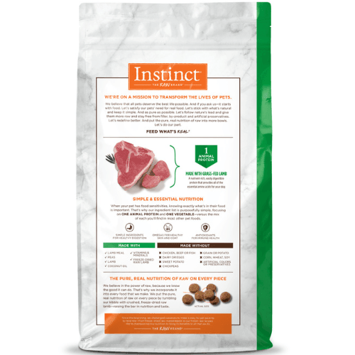 Dry Dog Food - LID - Raw Coated - Real Lamb Recipe - J & J Pet Club - Instinct