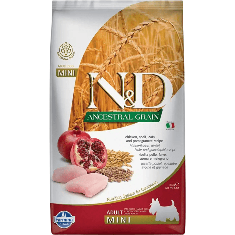 Dry Dog Food - N & D - ANCESTRAL GRAIN - Chicken & Pomegranate - Adult Mini - J & J Pet Club - Farmina