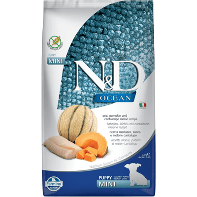 Dry Dog Food - N & D - OCEAN - Cod, Pumpkin & Cantaloupe Melon - Puppy Mini - J & J Pet Club - Farmina