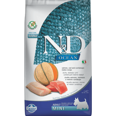 Dry Dog Food - N & D - OCEAN - Salmon, Cod & Cantaloupe Melon - Adult Mini - J & J Pet Club - Farmina
