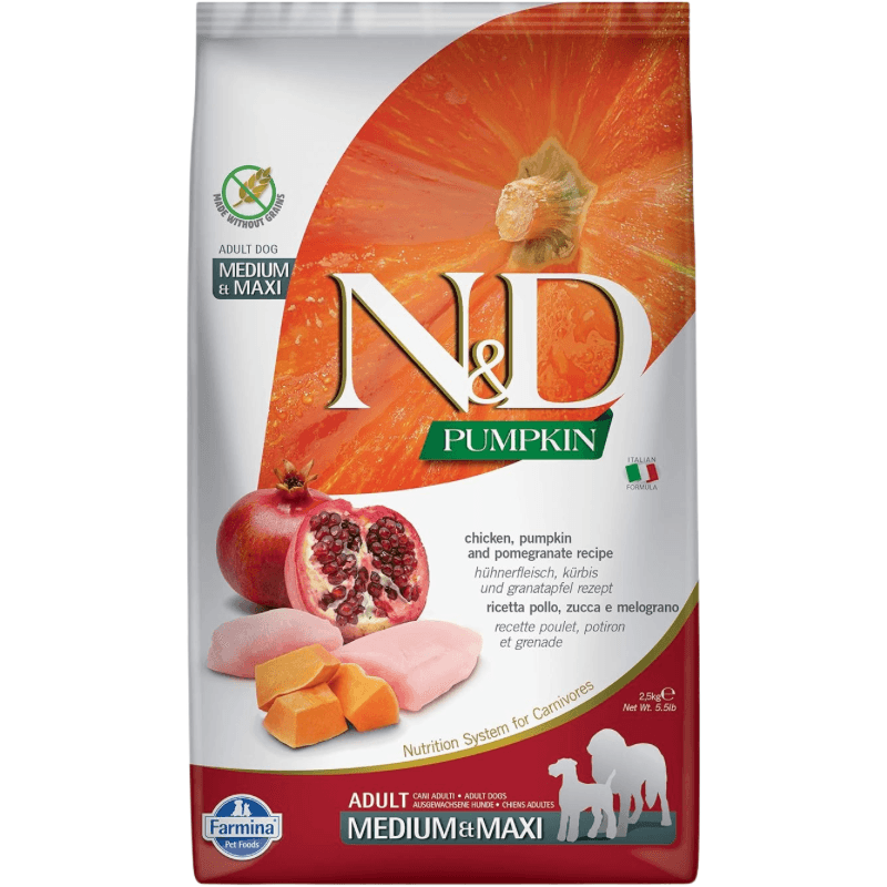 Dry Dog Food - N & D - PUMPKIN - Chicken & Pomegranate - Adult Medium & Maxi - J & J Pet Club - Farmina