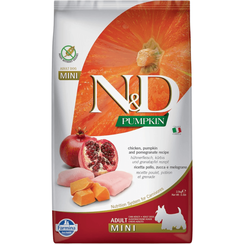 Dry Dog Food - N & D - PUMPKIN - Chicken & Pomegranate - Adult Mini - J & J Pet Club - Farmina