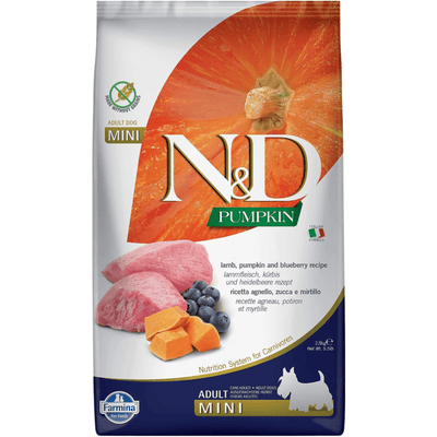 Dry Dog Food - N & D - PUMPKIN - Lamb & Blueberry Adult Mini - J & J Pet Club - Farmina