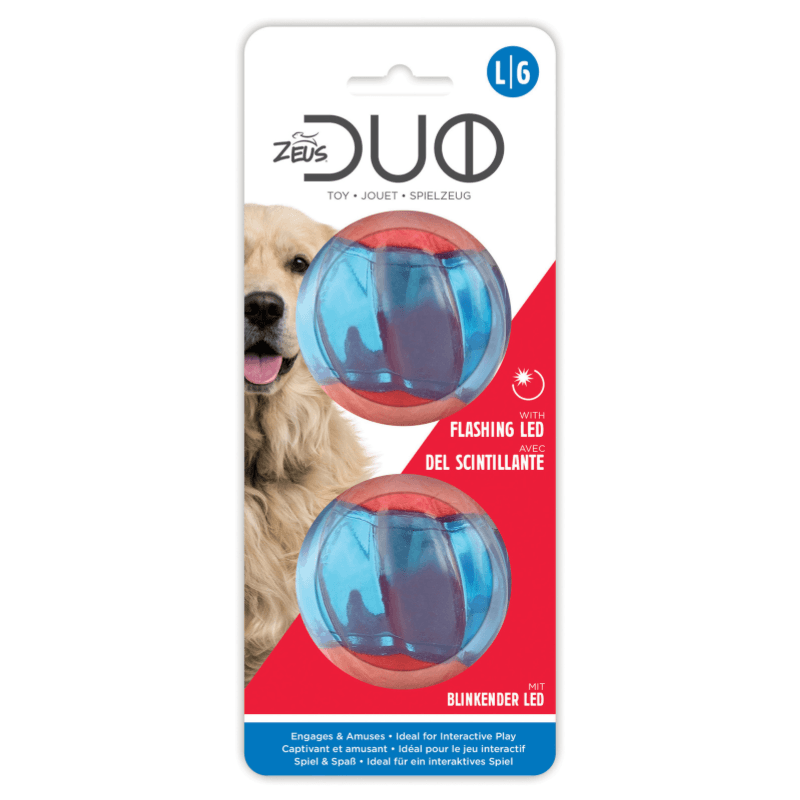 DUO Ball Dog Toy - with Flashing LED - 2 pk - J & J Pet Club - Zeus