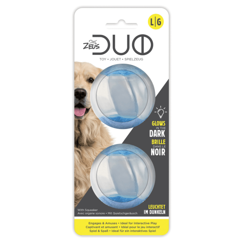 DUO Ball Dog Toy - with Glow in the Dark & Squeaker - 2 pk - J & J Pet Club - Zeus