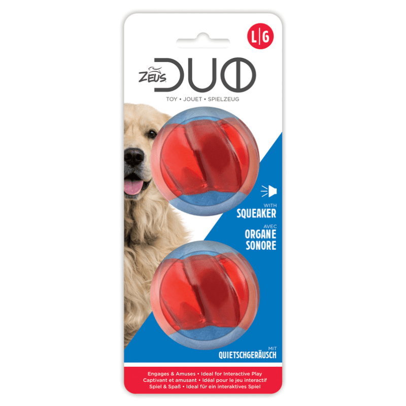 DUO Ball Dog Toy - with Squeaker - 2 pk - J & J Pet Club - Zeus