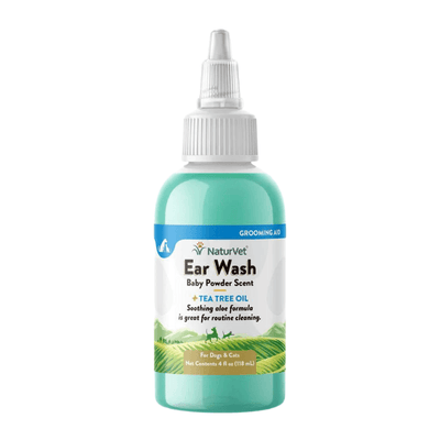 Ear Wash For Dogs & Cats - Baby Powder Scent + Tea Tree Oil - 4 oz - J & J Pet Club - Naturvet