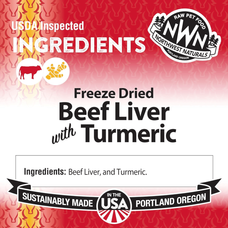 Feeze Dried FUNCTIONAL Food Topper for Dogs & Cats - Beef Liver with Turmeric - 4.5 oz - J & J Pet Club - Northwest Naturals