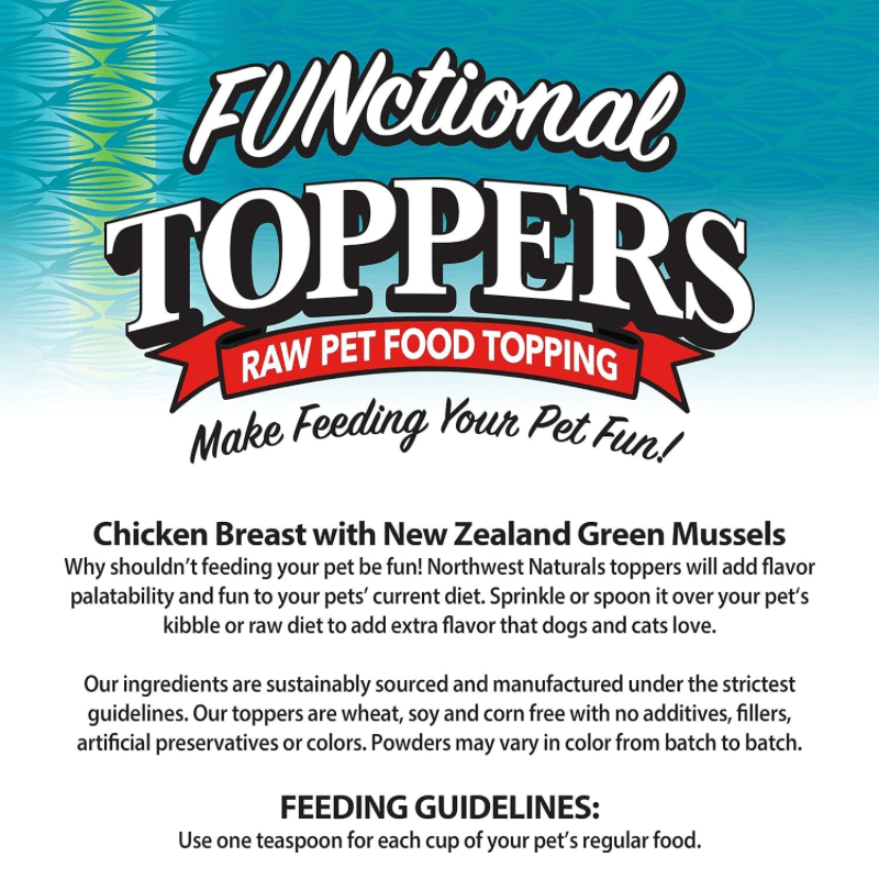 Feeze Dried FUNCTIONAL Food Topper for Dogs & Cats - Chicken Breast with New Zealand Green Mussels - 5 oz - J & J Pet Club - Northwest Naturals