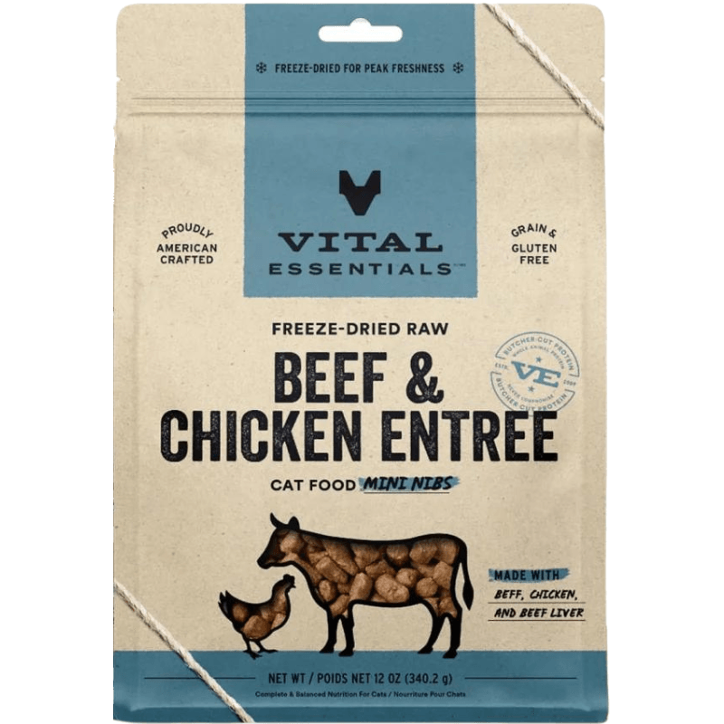 Freeze Dried Cat Food - Beef & Chicken Entree - Mini Nibs - J & J Pet Club - Vital ESSENTIALS