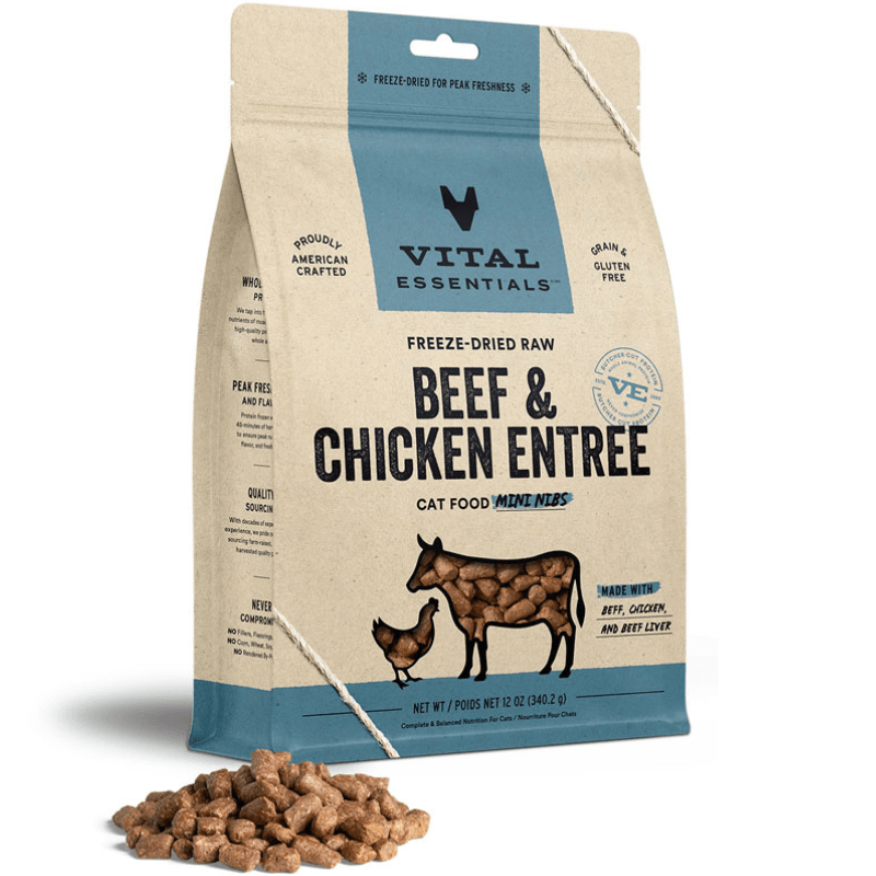 Freeze Dried Cat Food - Beef & Chicken Entree - Mini Nibs - J & J Pet Club - Vital ESSENTIALS