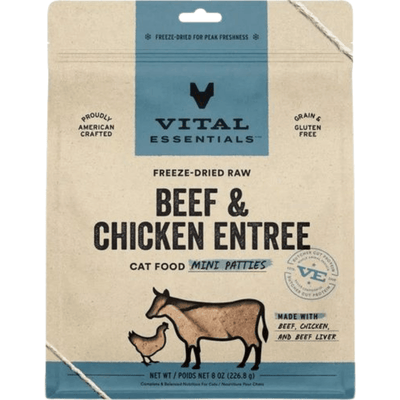 Freeze Dried Cat Food - Beef & Chicken Entree - Mini Patties - 8 oz - J & J Pet Club - Vital ESSENTIALS