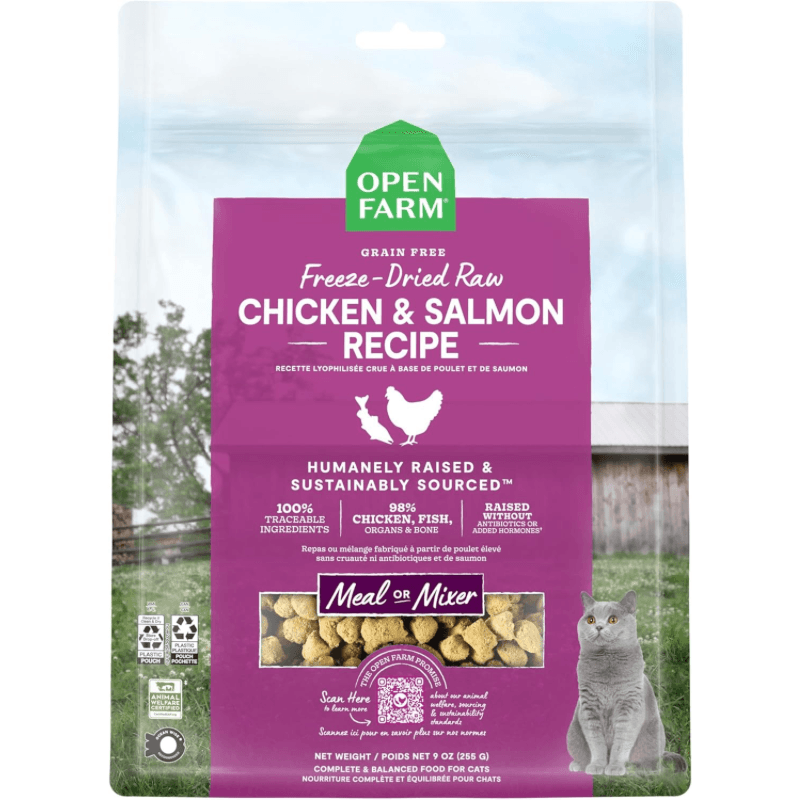 Freeze Dried Cat Food - Chicken & Salmon Recipe Dinner Morsels - J & J Pet Club - Open Farm