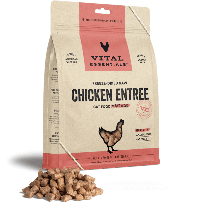 Freeze Dried Cat Food - Chicken Entree - Mini Nibs - J & J Pet Club - Vital ESSENTIALS