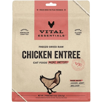Freeze Dried Cat Food - Chicken Entree - Mini Patties - 8 oz - J & J Pet Club - Vital ESSENTIALS