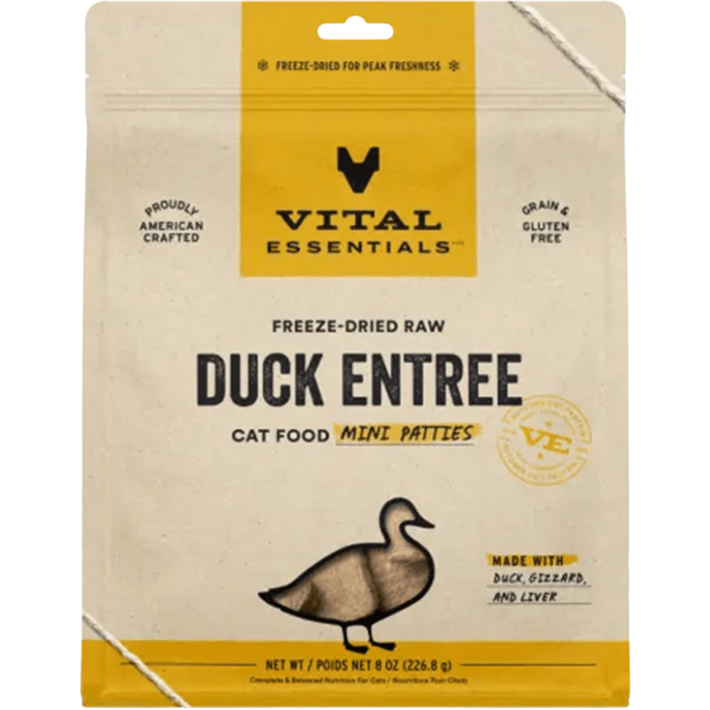 Freeze Dried Cat Food - Duck Entree - Mini Patties - 8 oz - J & J Pet Club - Vital ESSENTIALS