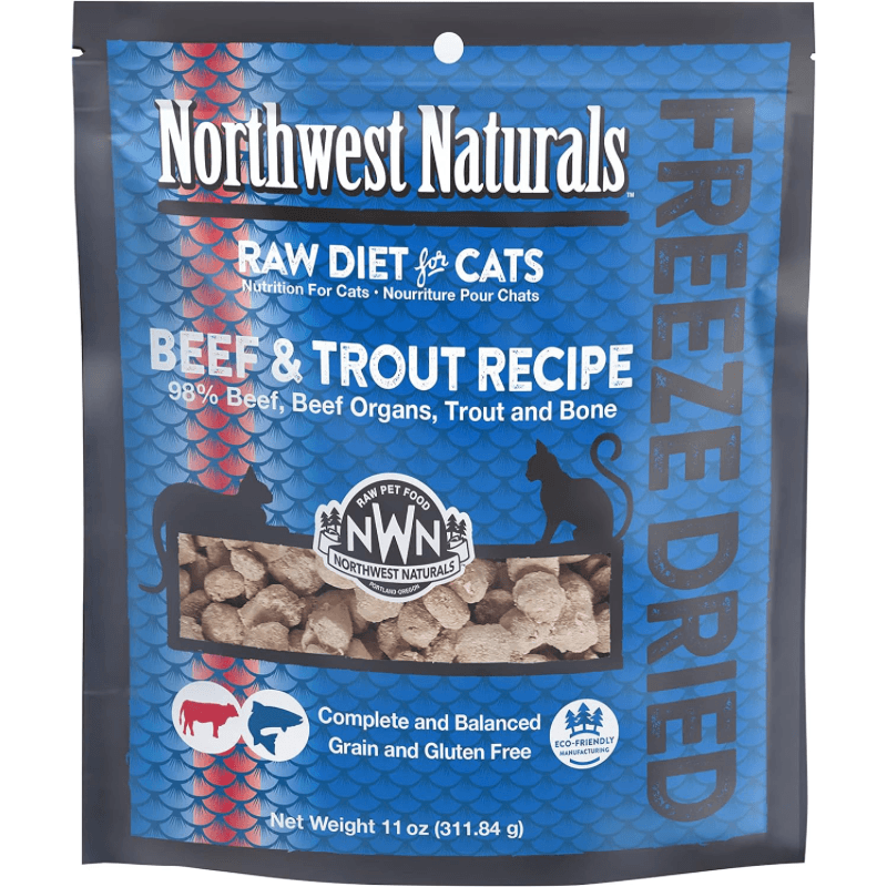 Freeze Dried Cat Food - Nibbles - Beef & Trout Recipe - 11 oz - J & J Pet Club - Northwest Naturals
