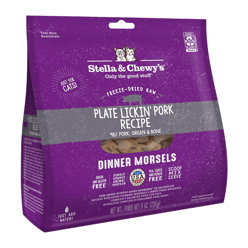 Freeze Dried Cat Food - Plate Lickin' Pork Recipe - Dinner Morsels - J & J Pet Club - Stella & Chewy's