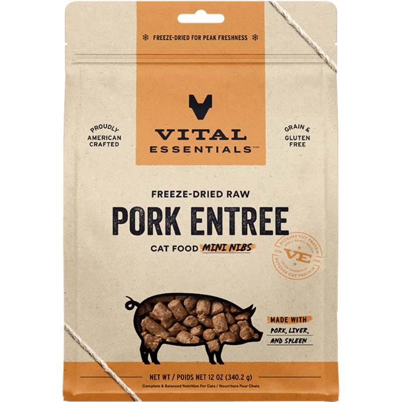 Freeze Dried Cat Food - Pork Entree - Mini Nibs - J & J Pet Club - Vital ESSENTIALS