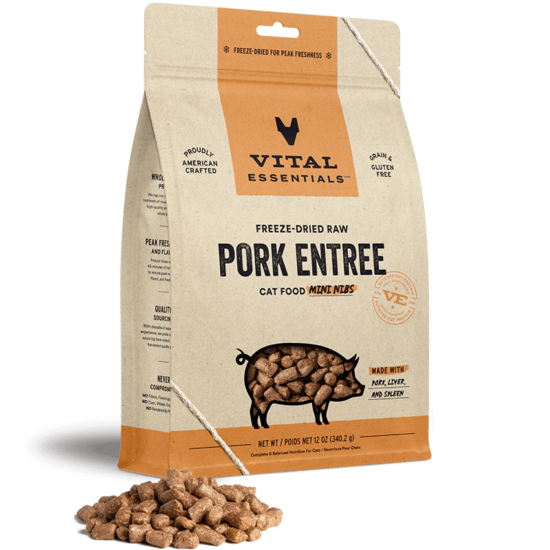 Freeze Dried Cat Food - Pork Entree - Mini Nibs - J & J Pet Club - Vital ESSENTIALS