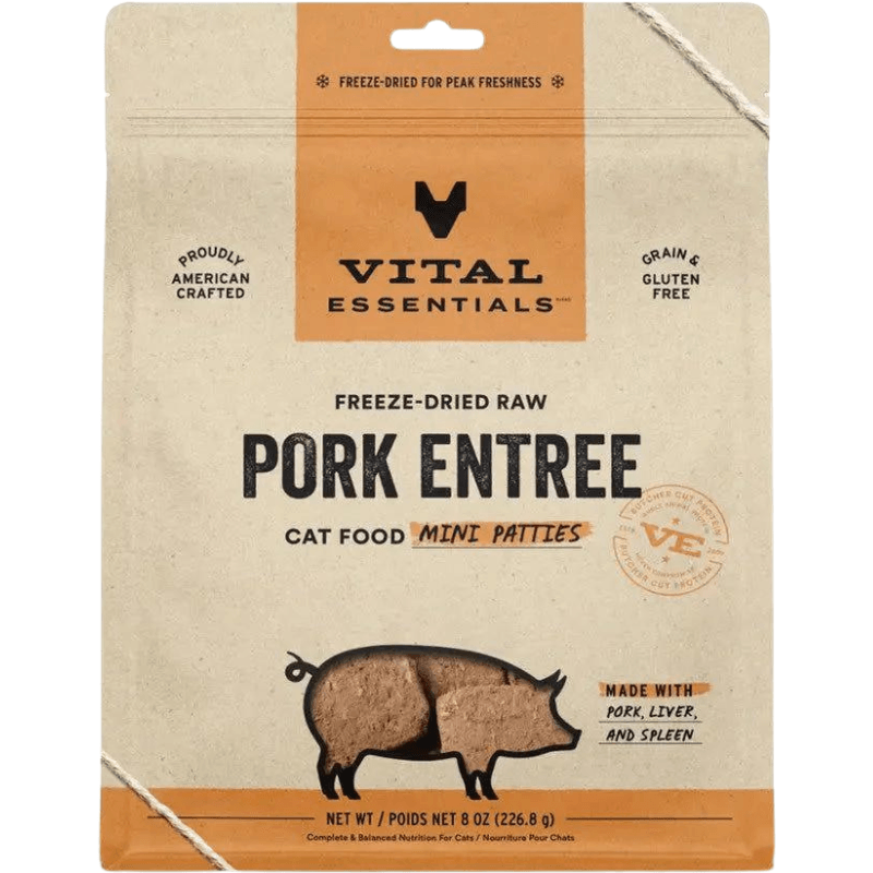 Freeze Dried Cat Food - Pork Entree - Mini Patties - 8 oz - J & J Pet Club - Vital ESSENTIALS