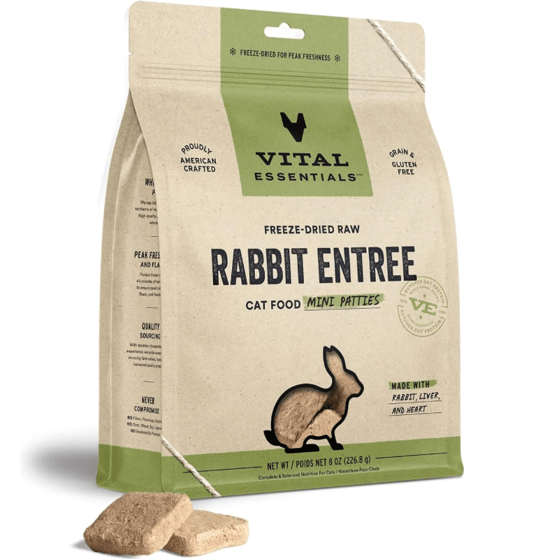 Freeze Dried Cat Food - Rabbit Entree - Mini Patties - 8 oz - J & J Pet Club - Vital ESSENTIALS