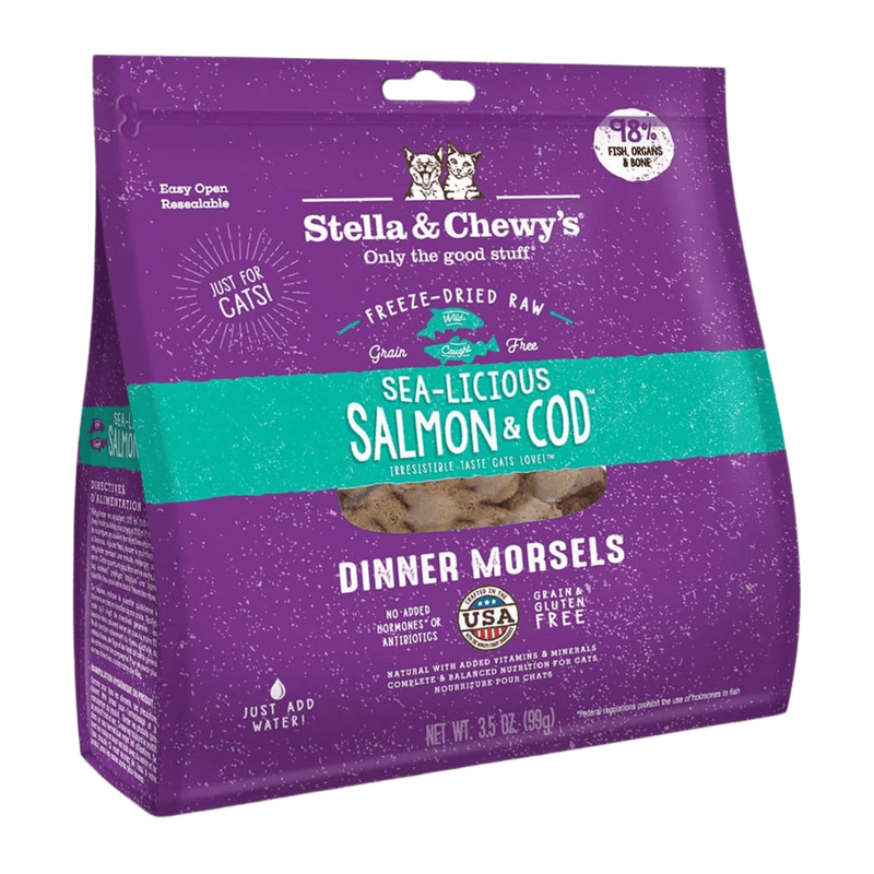 Freeze Dried Cat Food, Sea-Licious Salmon & Cod, Dinner Morsels - J & J Pet Club - Stella & Chewy's