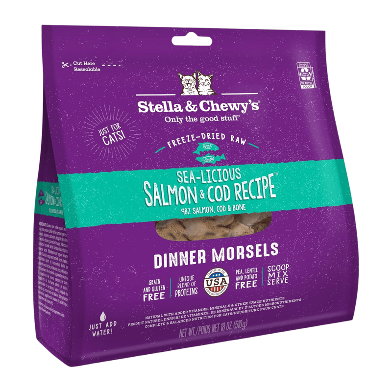 Freeze Dried Cat Food, Sea-Licious Salmon & Cod, Dinner Morsels - J & J Pet Club - Stella & Chewy's