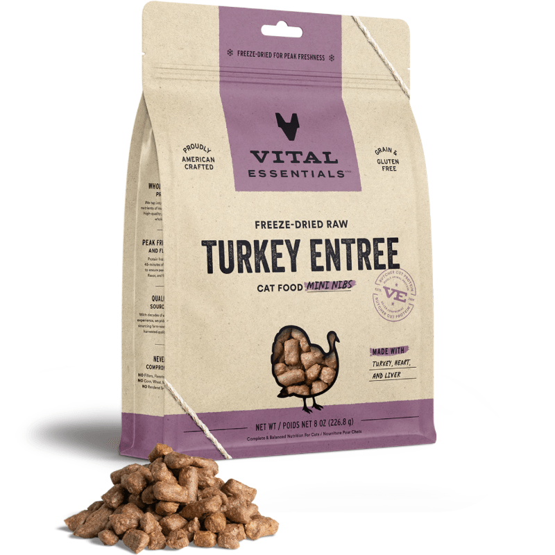 Freeze Dried Cat Food - Turkey Entree - Mini Nibs - J & J Pet Club - Vital ESSENTIALS