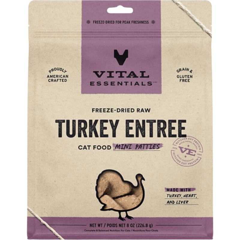 Freeze Dried Cat Food - Turkey Entree - Mini Patties - 8 oz - J & J Pet Club