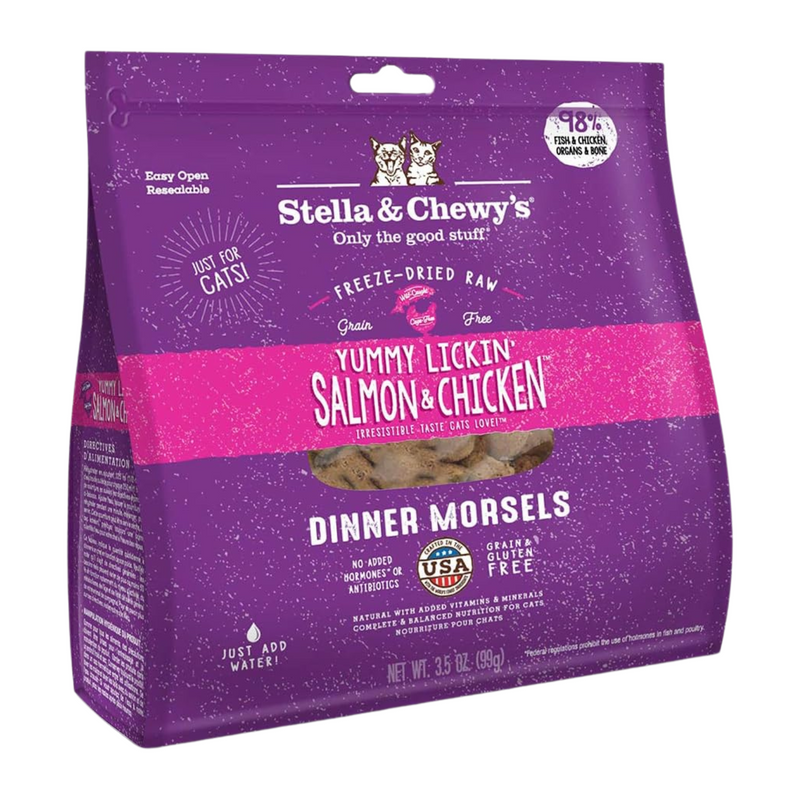 Freeze Dried Cat Food - Yummy Lickin' Salmon & Chicken - Dinner Morsels - J & J Pet Club - Stella & Chewy's