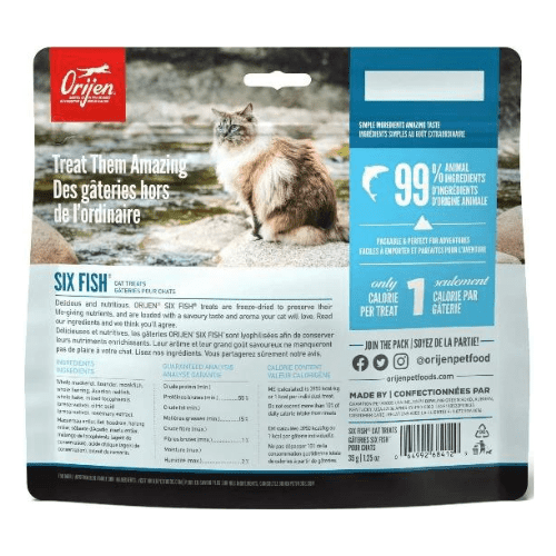 Freeze-Dried Cat Treats, Six Fish - 35 g / 1.25 oz - J & J Pet Club - Orijen